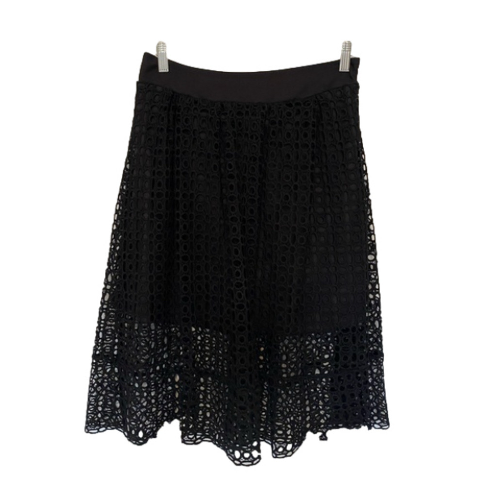 Haute Monde Witchy Whimsigoth Eyelet‎ Lace Lined MIDI Black A-line Skirt Medium